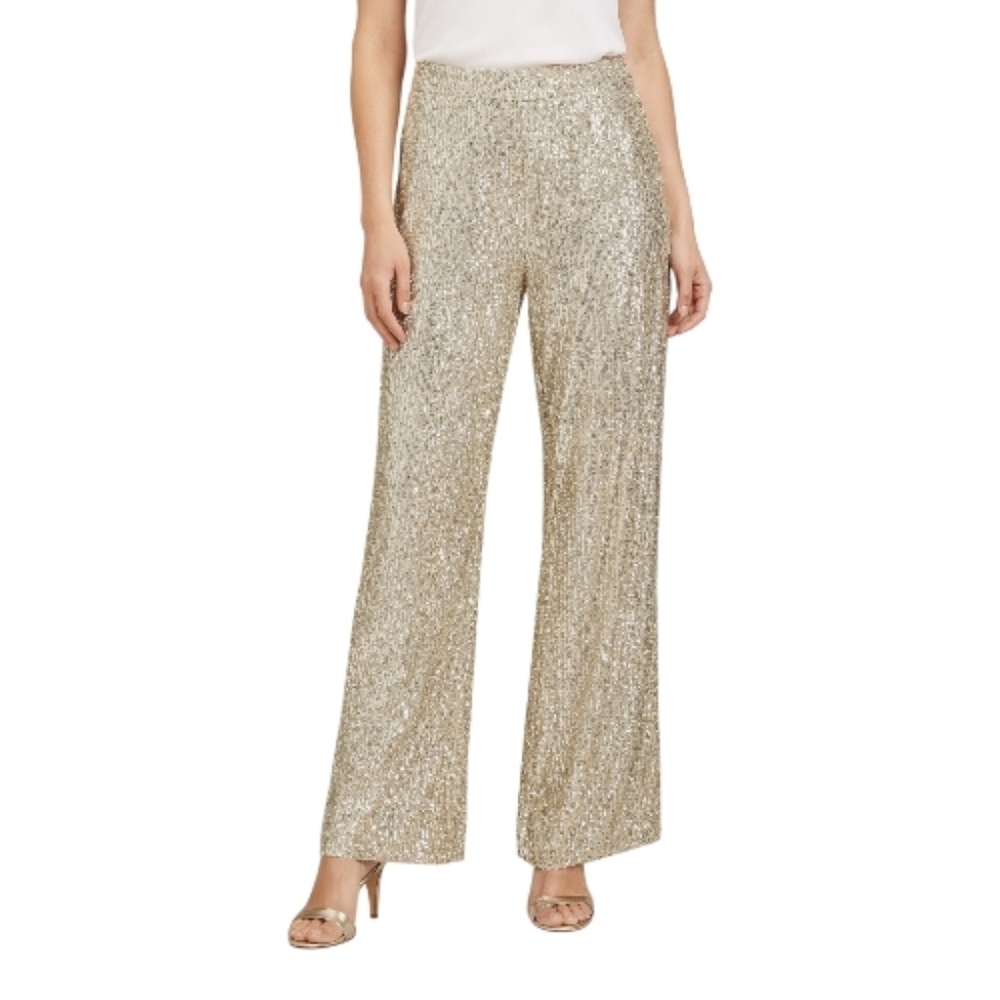 Caroline Rose Silver Straight Leg Pants w/ Glamorous Sequins Size XS NWT